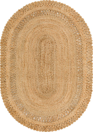Unique Loom Braided Jute Seema Hand Braided Striped Rug Natural,  4' 1" x 6' 1"
