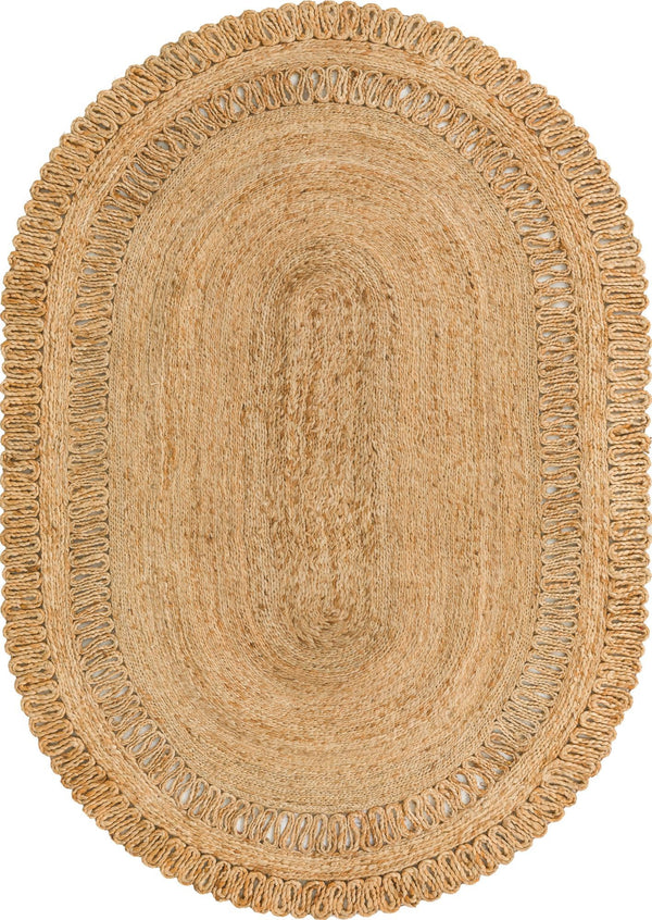Unique Loom Braided Jute Seema Hand Braided Striped Rug Natural,  4' 1" x 6' 1"