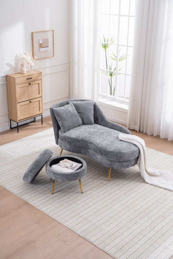 English Elm 58'' Chenille Chaise Lounge with Footstool Pocket Spring Comfort for Bedroom Living Room W2363S00089