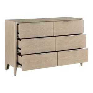 English Elm Modern Six Drawer Oak Veneer Dresser with Round Mirror Ceruse Finish Bedroom Set B011S02361