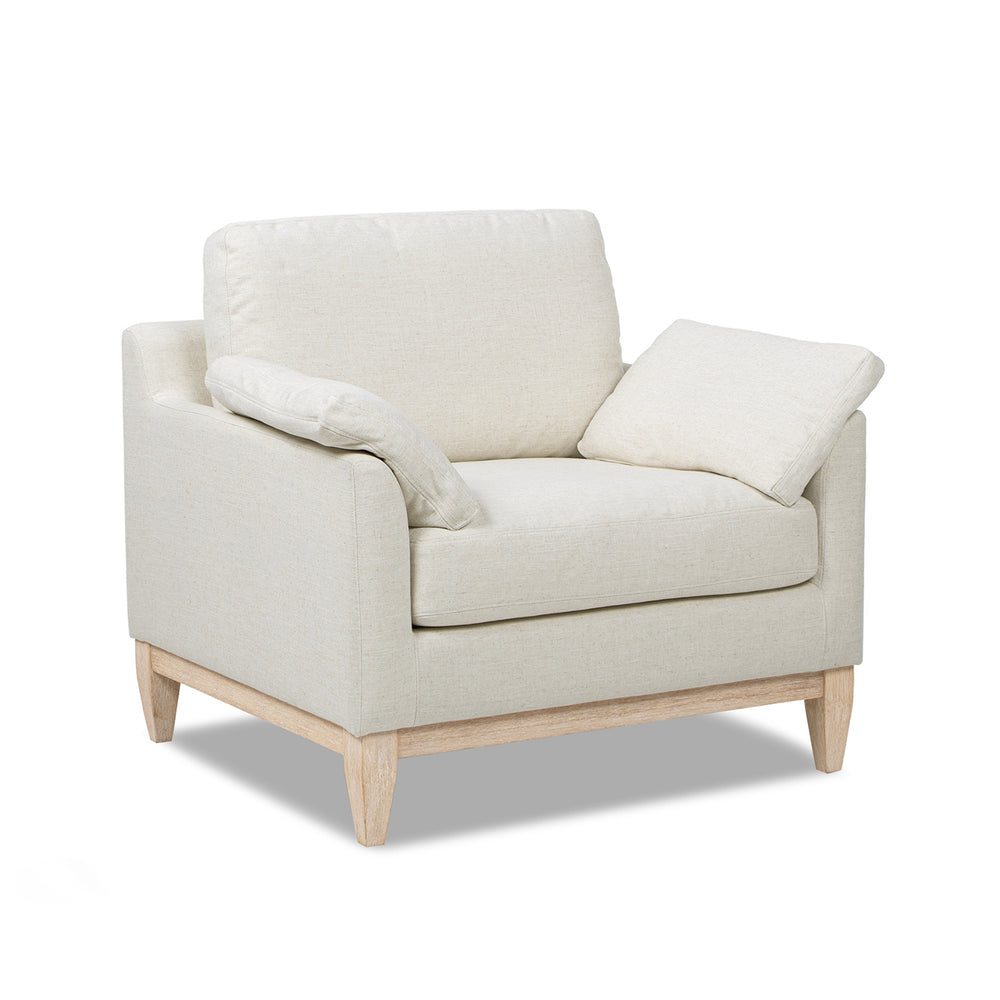 English Elm Jennifer Taylor Home - Pasadena Modern Farmhouse Accent Arm Chair 36" Flax White Linen, Rubberwood Base, Removable Cushions B2719P358855