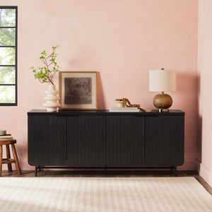 English Elm Walker Edison - Modern Scandi Fluted-Door Sideboard Black — Warp-Resistant MDF, Durable Laminate, Ample Storage, Minimalist Hardware, Versatile Use B185P169180