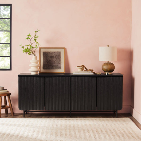 English Elm Walker Edison - Modern Scandi Fluted-Door Sideboard Black — Warp-Resistant MDF, Durable Laminate, Ample Storage, Minimalist Hardware, Versatile Use B185P169180