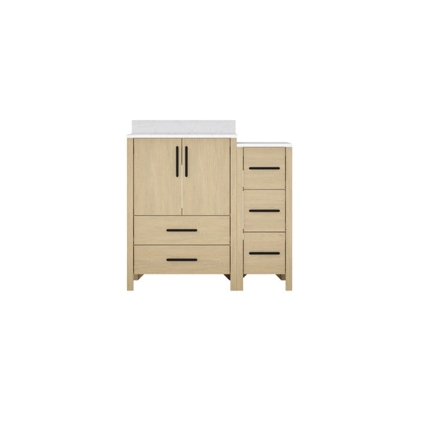 English Elm 108"w×22"d×34"h Freestanding Double Sink Vanity with White Countertop Soft Close T3785S00001