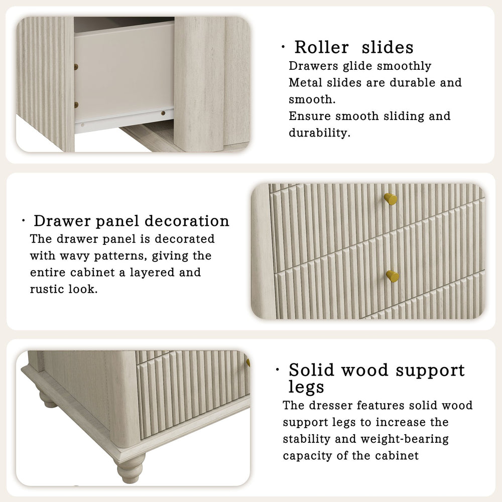 English Elm Fluted Mid-Century 5-Drawer Dresser with Metal Handles — Stylish Vertical Grooves, Sturdy Storage Solution Beige 42.32 L x 21.06 W x 11.81 H W1716P330709