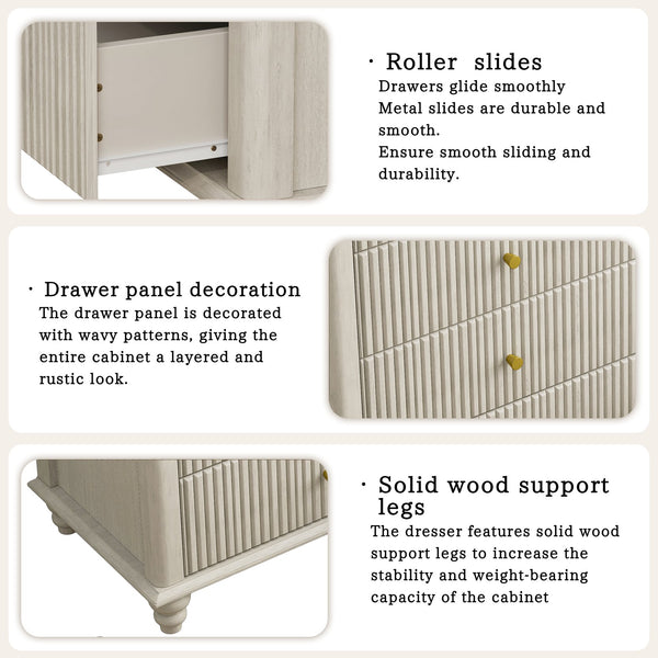 English Elm Fluted Mid-Century 5-Drawer Dresser with Metal Handles — Stylish Vertical Grooves, Sturdy Storage Solution Beige 42.32 L x 21.06 W x 11.81 H W1716P330709