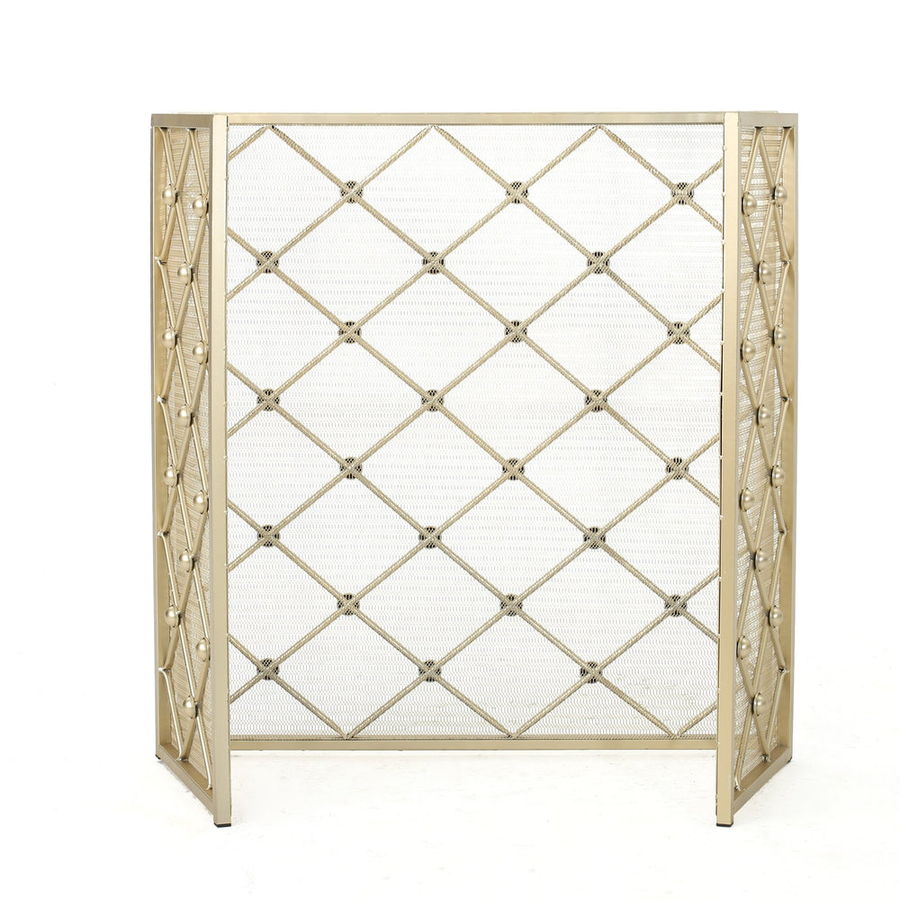 English Elm Christopher Knight Home® - FIRE Prater Iron Fireplace Screen - Black Finish Decorative Hearth Guard, Embers Protection, No Assembly Needed 61128.00GLD
