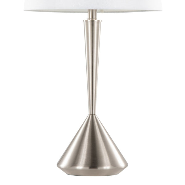 English Elm Metal Brushed Nickel Pair Table Lamps Linen Tapered Shade Bedroom Living Room B202P471589