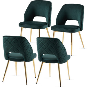 English Elm Dark Green Velvet Dining Chair Set of 4 with Gold Legs and Geometric Cutout Back W1164P188246