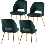 English Elm Dark Green Velvet Dining Chairs With Metal Legs and Hollow Back Upholstered Dining Chairs Set Of 4