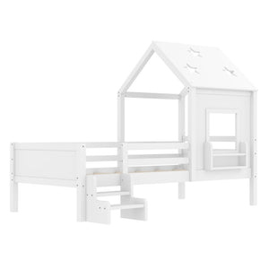 English Elm Full Bunk Bed with Trundle Bookshelf Storage Pine Frame Car Design for Kids Light White W1580S00293