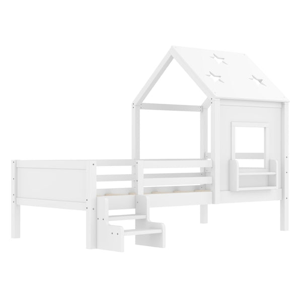 English Elm Full Bunk Bed with Trundle Bookshelf Storage Pine Frame Car Design for Kids Light White W1580S00293