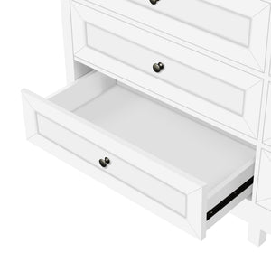 English Elm Wood Rustic Storage Dresser with 9 Drawers, Silver Handles and X Side Accents for Stylish Storage White N709P288888K