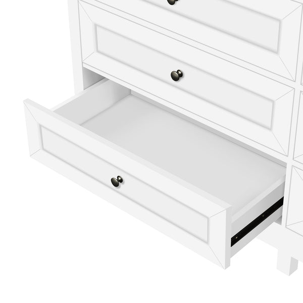 English Elm Wood Rustic Storage Dresser with 9 Drawers, Silver Handles and X Side Accents for Stylish Storage White N709P288888K