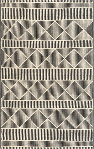 Unique Loom Outdoor Trellis Dalyan Machine Made Striped Rug Black, Natural 5' 3" x 8' 0"