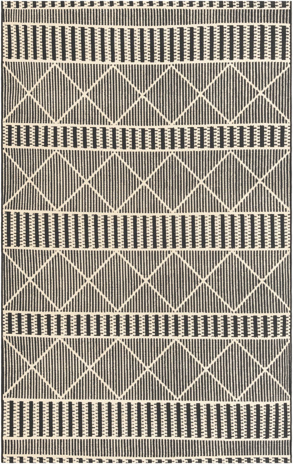 Unique Loom Outdoor Trellis Dalyan Machine Made Striped Rug Black, Natural 5' 3" x 8' 0"