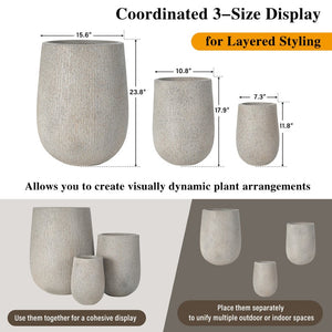 English Elm U_style Set of 3 Egg Shaped Mgo Stone Look Planters with Drainage Patio Garden N711P406659E