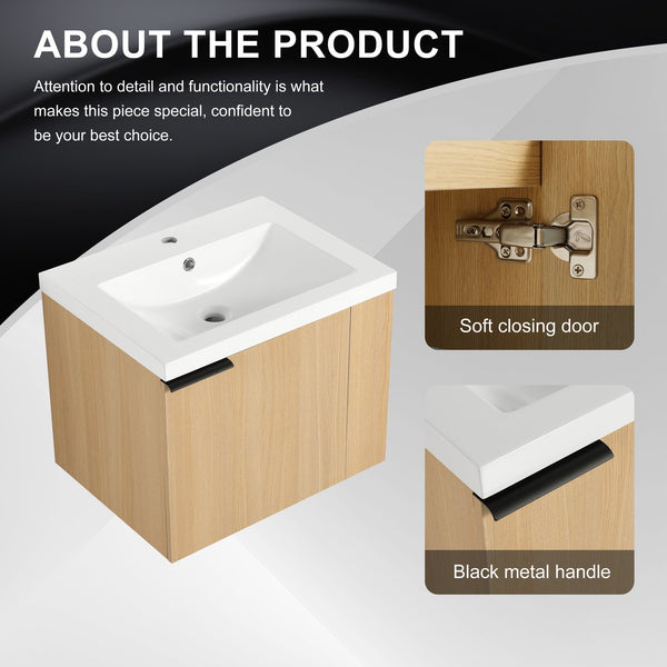 English Elm 24" Bathroom Vanity Sink Combo - Modern Oak Cabinet Set With Ample Storage & Soft-Close Doors W1972P204941