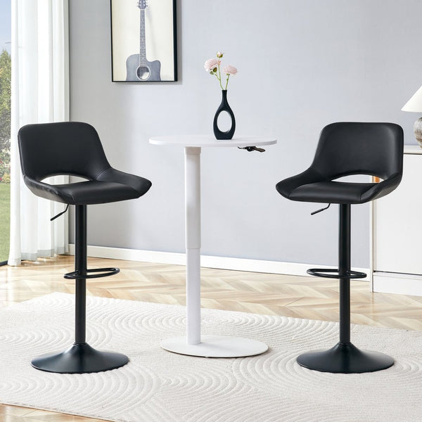 English Elm Set of 2 Pu Leather Barstools with Gold Footrest Curved Back for Kitchen Island Black W1151P383775