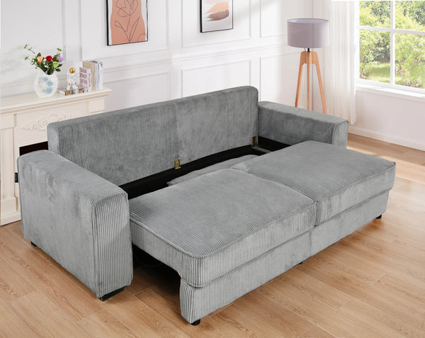English Elm 91''Large Convertible Sofa Bed with Storage, 3-Seater Sleeper Couch for Small Spaces & Guests Grey W1417S00141
