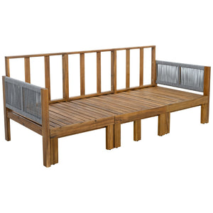 English Elm Outdoor Acacia Wood Dining Set Seats Six with Cushioned Armrest Chairs for Patio Grey,Natural Wood N719Z000220E