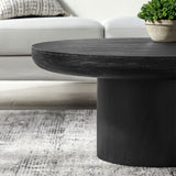 English Elm 35.98Inch Round Coffee Table With Cylindrical Leg,Wood Veneer Tabletop Table,Rounded Sofa Side Table For Living Room Office,Black