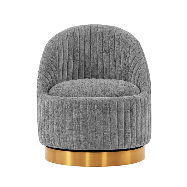 English Elm Leela Plush Chenille Swivel Lounge Chair with Brushed Gold Base, Ribbed Stitching, 440lb Capacity Grey B365P397962