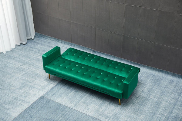 English Elm Sofa Bed Velvet Upholstered Convertible with Gold Metal Legs for Studio Spaces Green B205P246431