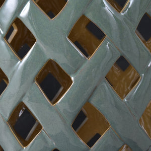 English Elm Outsunny 13" X 18" Glazed Ceramic Garden Stool - Woven Lattice Design For Indoor/Outdoor Use W2225P174094-GIGA