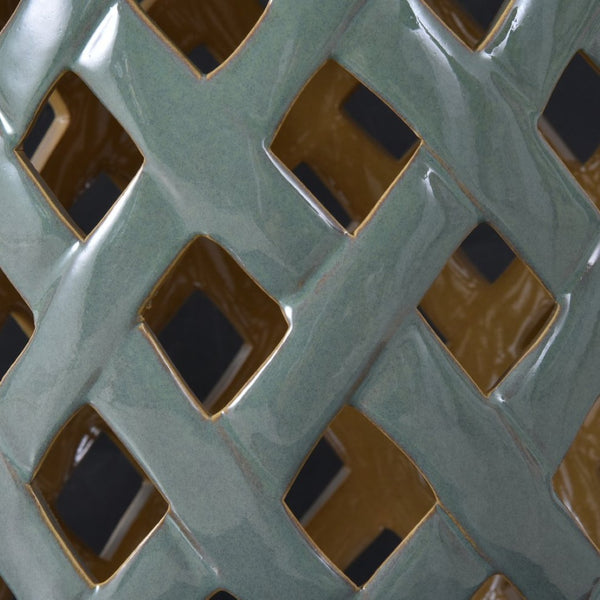 English Elm Outsunny 13" X 18" Glazed Ceramic Garden Stool - Woven Lattice Design For Indoor/Outdoor Use W2225P174094-GIGA