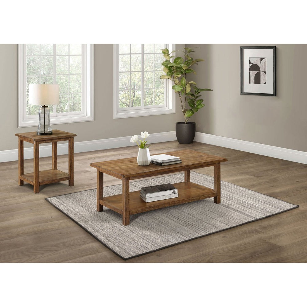 English Elm Castleton Pine Veneer Living Room Table Set with Drawers and Distressed Finish B062S01640