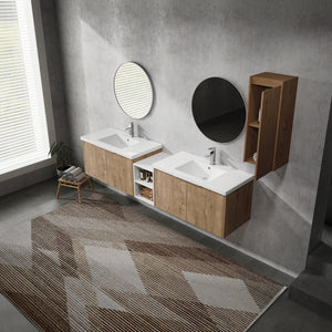 English Elm 84" Wall-Mounted Bathroom Vanity With Soft-Close Doors & Resin Sinks - Modern Storage Solution! W999S00230