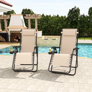 English Elm Zero Gravity Reclining Lounge Chair Breathable Mesh Portable Folding Patio Beach Seat Khaki W3979P392944