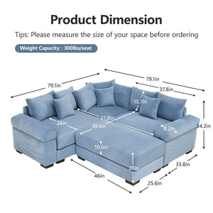 English Elm Oversized Cloud Modular Sectional Couch – Ergonomic Design, Soft Corduroy, Customizable Comfort & Ottoman W714S01357-GIGA