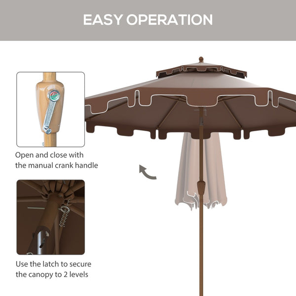 English Elm Outsunny 9' Ruffled Patio Umbrella With Crank & Tilt, Double-Top Vent Design For Garden & Pool Use W2225P217595-GIGA