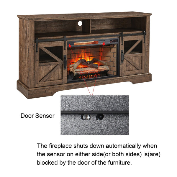 English Elm 60 Inch Farmhouse Electric Fireplace Tv Stand with Led Flame and Cabinet Storage Reclaimed Barnwood W1769S00005