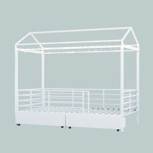 English Elm Metal Twin Over Bunk Bed with Full Guardrail Ladder and Convertible Iron Frame W3752S00016
