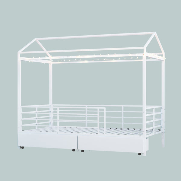 English Elm Metal Twin Over Bunk Bed with Full Guardrail Ladder and Convertible Iron Frame W3752S00016