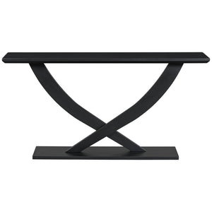 English Elm Mirod 57 Inch Acacia Veneer Console Table with Cross Leg Base for Entryway Black N760P214643B