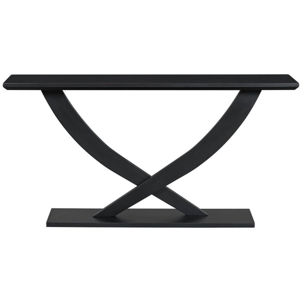 English Elm Mirod 57 Inch Acacia Veneer Console Table with Cross Leg Base for Entryway Black N760P214643B