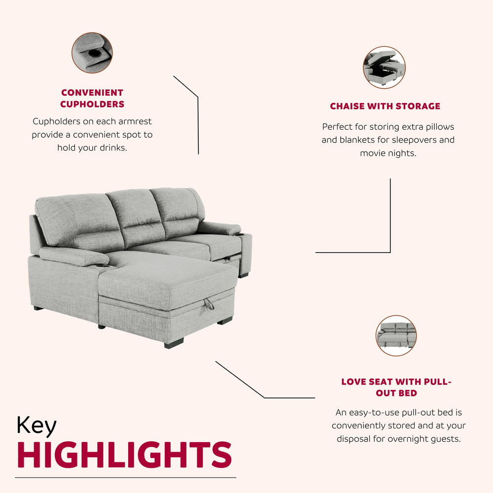 English Elm Luxurious Sectional Sleeper Sofa with Storage, Cupholders & Pocket Coil Comfort for Entertaining 93"L B2741S00008