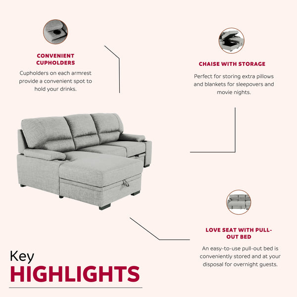 English Elm Luxurious Sectional Sleeper Sofa with Storage, Cupholders & Pocket Coil Comfort for Entertaining 93"L B2741S00008