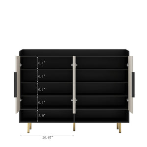 English Elm Sideboard,shoe Cabinet Four Door Entryway Organizer with Adjustable Shelves Modern Black W1321S00042