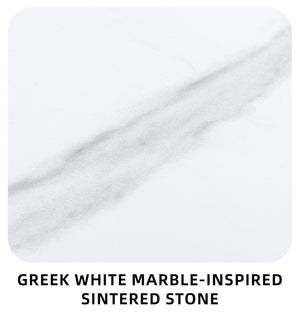 English Elm Outdoor Modern Patio Dining Table 35.5"x71" with Sintered Stone Top, Tapered Legs, Weatherproof Elegance Ember Black Frame,Greek White Marble-Inspired Sintered Stone W1886P272393