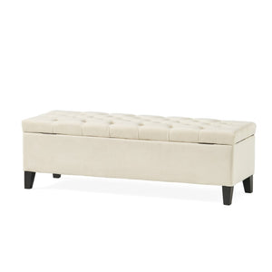 English Elm Button Tufted Storage Ottoman Upholstered Bench with Hinged Lid for Bedroom Entryway Beige N769P416738M