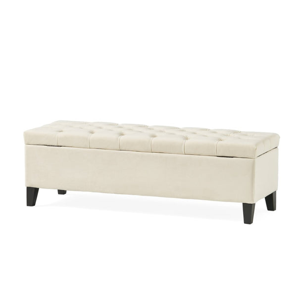 English Elm Button Tufted Storage Ottoman Upholstered Bench with Hinged Lid for Bedroom Entryway Beige N769P416738M
