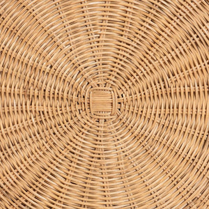 English Elm Scallop Handwoven Rattan Round Pedestal Accent Table Boho Coastal Sunroom Decor B2750P467851