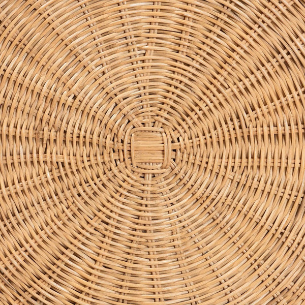 English Elm Scallop Handwoven Rattan Round Pedestal Accent Table Boho Coastal Sunroom Decor B2750P467851