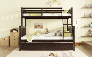 English Elm Twin Over Full Bunk Bed With Trundle - Convertible, Detachable Design In Espresso Finish, Space-Saving W504S00188-GIGA