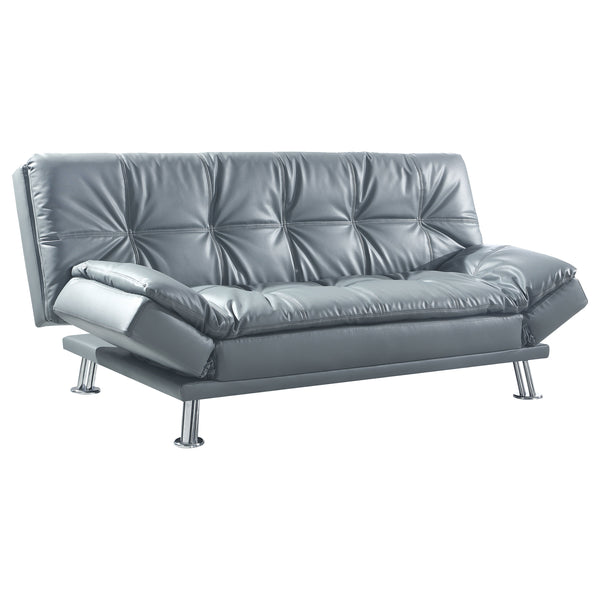 English Elm Larkin Grey Leatherette Sofa Bed with Chrome Legs, Geometric Stitching, Modern Compact Style B062P357808